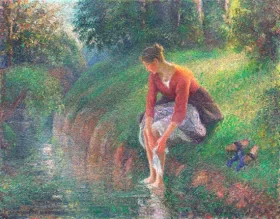 Woman Bathing Her Feet in a Brook
