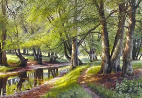 A summer day in the forest with deer in the background 1908