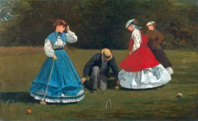 A lady and her maid chastising a spaniel Croquet Scene 1866