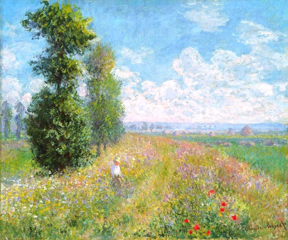 Meadow With Poplars, 1875 by Claude Monet, oil painting reproduction on canvas Meadow With Poplars, 1875 by Claude Monet