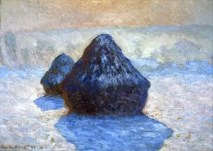 Haystacks- Snow Effect by Claude Monet