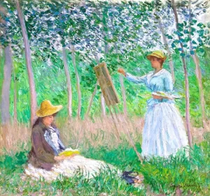 In the Woods at Giverny- Blanche Hoschedé at Her Easel With Suzanne Hoschedé Reading by Claude Monet In the Woods at Giverny- Blanche Hoschedé at Her Easel With Suzanne Hoschedé Reading by Claude Monet