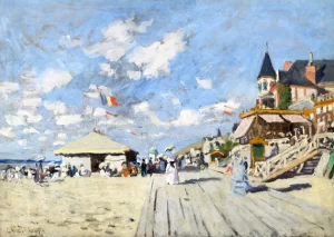On the Boardwalk at Trouville (1870) by Claude Monet