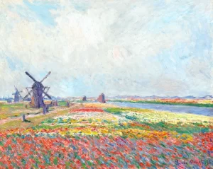 Fields of Flowers and Windmills near Leiden 1886 by Claude Monet