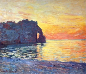 Etretat, Cliff of Aval, Sunset, 1885 by Claude Monet Etretat, Cliff of Aval, Sunset, 1885 by Claude Monet