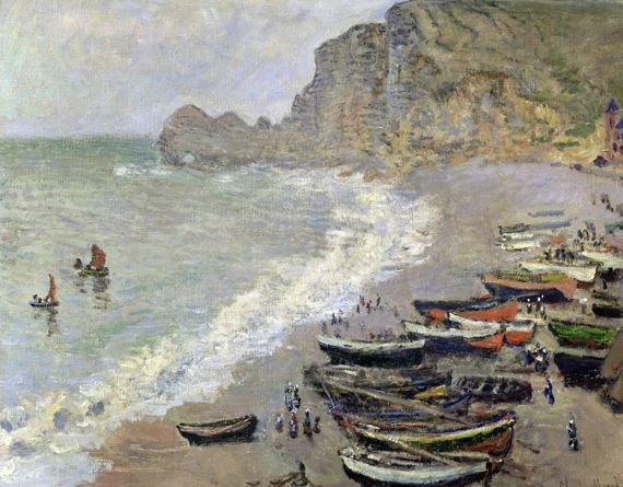 Etretat, Beach and the Porte D’amont by Claude Monet, oil painting reproduction on canvas Etretat, Beach and the Porte D'amont by Claude Monet