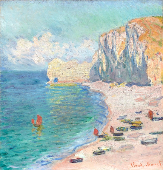 Étretat-The Beach and the Falaise D’amont (1885) by Claude Monet