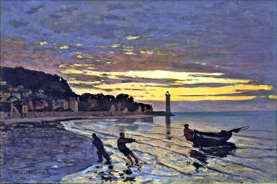 Hauling A Boat Ashore, Honfleur, 1864 by Claude Monet