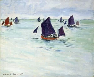 Fishing Boats at the Sea near Pourville, 1882 by Claude Monet Fishing Boats at the Sea near Pourville, 1882 by Claude Monet