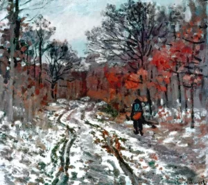 Path Through the Forest, Snow Effect by Claude Monet