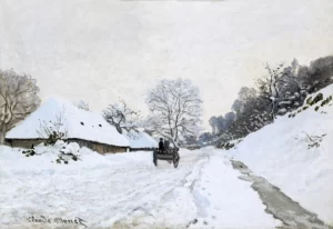 Cart On the Snow Covered Road With Saint-Simeon Farm, 1865 by Claude Monet