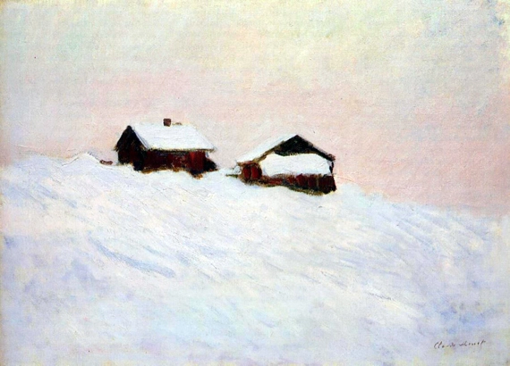 Houses In the Snow by Claude Monet, oil painting reproduction on canvas Houses In the Snow by Claude Monet