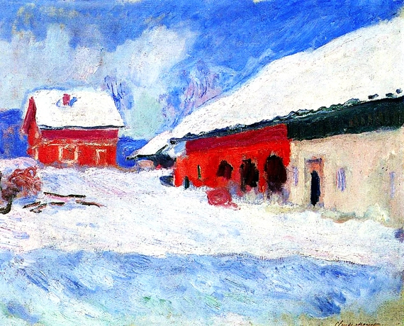 Red Houses at Bjornegaard In the Snow, Norway by Claude Monet, oil painting reproduction on canvas Red Houses at Bjornegaard In the Snow, Norway by Claude Monet
