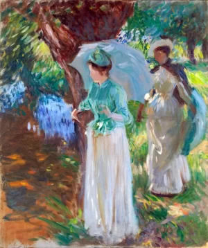 Two Girls With Parasols at Fladbury 1889 by John Singer Sargent