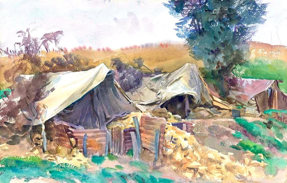 Tents, Bailleulval 1918 by John Singer Sargent, oil painting reproduction on canvas Tents, Bailleulval 1918 by John Singer Sargent