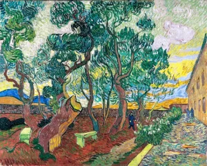 A Corner Of The Asylum And The Garden With A Heavy, Sawed-Off Tree 1889 by Vincent Van Gogh