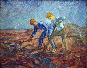 Two Peasants Diging (After Millet) 1890 by Vincent Van Gogh
