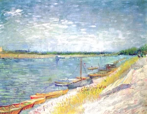 View Of A River With Rowing Boats by Vincent Van Gogh View Of A River With Rowing Boats by Vincent Van Gogh