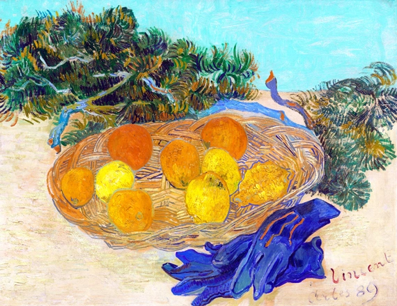 Still Life Of Oranges And Lemons With Blue Gloves by Vincent Van Gogh