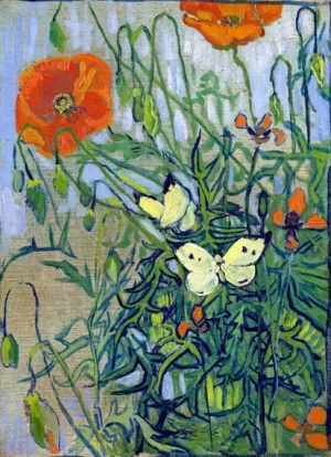 Butterflies And Poppies 1890 by Vincent Van Gogh