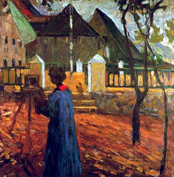 Gabriele Munter Painting In Kalimunz by Wassily Kandinsky, oil painting reproduction on canvas Gabriele Munter Painting In Kalimunz by Wassily Kandinsky