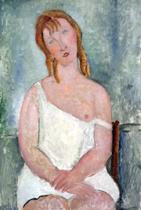 Jeune Fille Assise En Chemise 1918 by Amedeo Modigliani Jeune Fille Assise En Chemise 1918 by Amedeo Modigliani