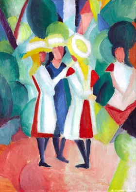 Three Girls In Yellow Straw Hats I by August Macke Three Girls In Yellow Straw Hats I by August Macke