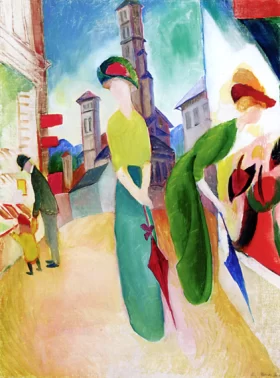 Two Women In Front Of A Hat Shop by August Macke