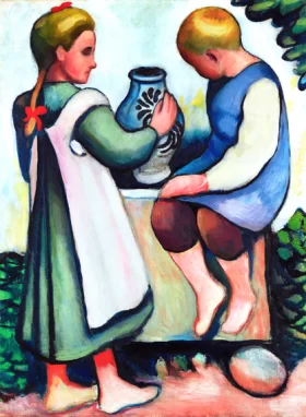 Children At The Fountain Ii 1910 by August Macke