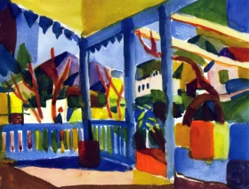 Terrasse Des Landhauses In St. Germain by August Macke
