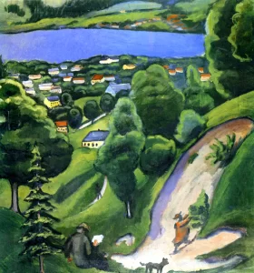 Landscape On The Teggernsee With A Reading Man by August Macke