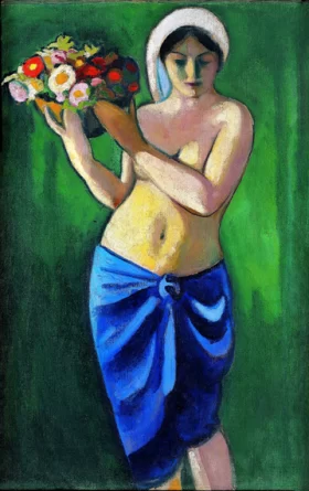 Woman Wearing A Flower Bowl 1910 by August Macke