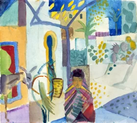 Young Girl With Horse And Donkey, 1914 by August Macke Young Girl With Horse And Donkey, 1914 by August Macke