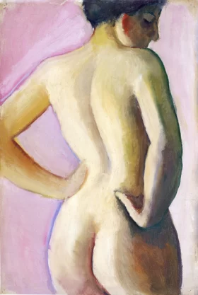 Female Nude From Backwards On A Pink Background by August Macke Female Nude From Backwards On A Pink Background by August Macke