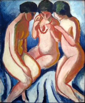 Three Nudes Against Blue Background by August Macke