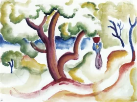 Woman With Jug Under Trees by August Macke