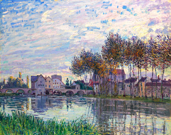 Moret au Coucher Du Soleil, Octobre by Alfred Sisley, oil painting reproduction on canvas Moret au Coucher Du Soleil, Octobre by Alfred Sisley