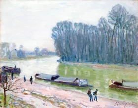 Péniches-sur-le-Loing-1896 by Alfred Sisley Péniches-sur-le-Loing-1896 by Alfred Sisley