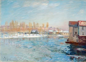The Loing and the Mills of Moret, snow effect 1891 by Alfred Sisley The Loing and the Mills of Moret, snow effect 1891 by Alfred Sisley