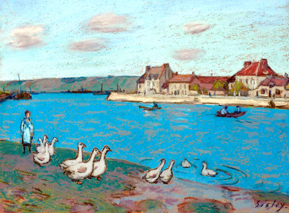 Les Oies au Bord Du Loing by Alfred Sisley, oil painting reproduction on canvas Les Oies au Bord Du Loing by Alfred Sisley