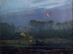 Evening by the river-Lonely house by the pine forest by Caspar David Friedrich Evening by the river-Lonely house by the pine forest by Caspar David Friedrich