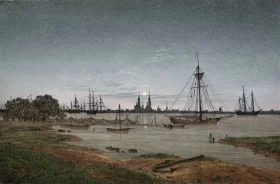 Harbor by moonlight 1811 by Caspar David Friedrich