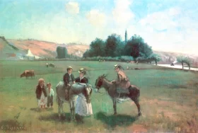 Promenade en ânes à La Roche-Guyon 1865 by Camille Pissarro Promenade en ânes à La Roche-Guyon 1865 by Camille Pissarro