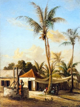 Figures Resting by a Village Well 1856 by Camille Pissarro Figures Resting by a Village Well 1856 by Camille Pissarro