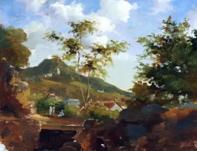 Village au pied d'une colline by Camille Pissarro Village au pied d'une colline by Camille Pissarro