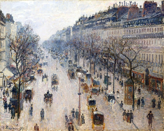 Boulevard Montmartre on a Winter Morning 1897 by Camille Pissarro, oil painting reproduction on canvas Boulevard Montmartre on a Winter Morning 1897 by Camille Pissarro