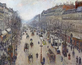 Boulevard Montmartre, morning, cloudy weather 1897 by Camille Pissarro Boulevard Montmartre, morning, cloudy weather 1897 by Camille Pissarro