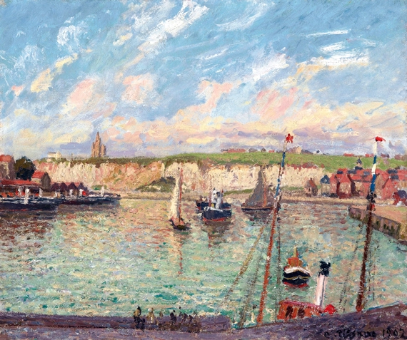 L’Avant-Port de Dieppe, aprèS-Midi, Temps Lumineux 1902 by Camille Pissarro, oil painting reproduction on canvas L'avant-Port de Dieppe, Après-Midi, Temps Lumineux 1902 by Camille Pissarro