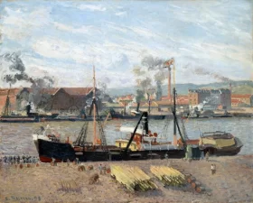 Port of Rouen, Unloading Wood 1898 by Camille Pissarro Port of Rouen, Unloading Wood 1898 by Camille Pissarro