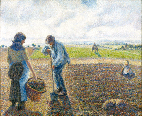 Peasants in the Fields, ÉRagny 1890 by Camille Pissarro, oil painting reproduction on canvas Peasants in the Fields, Éragny 1890 by Camille Pissarro